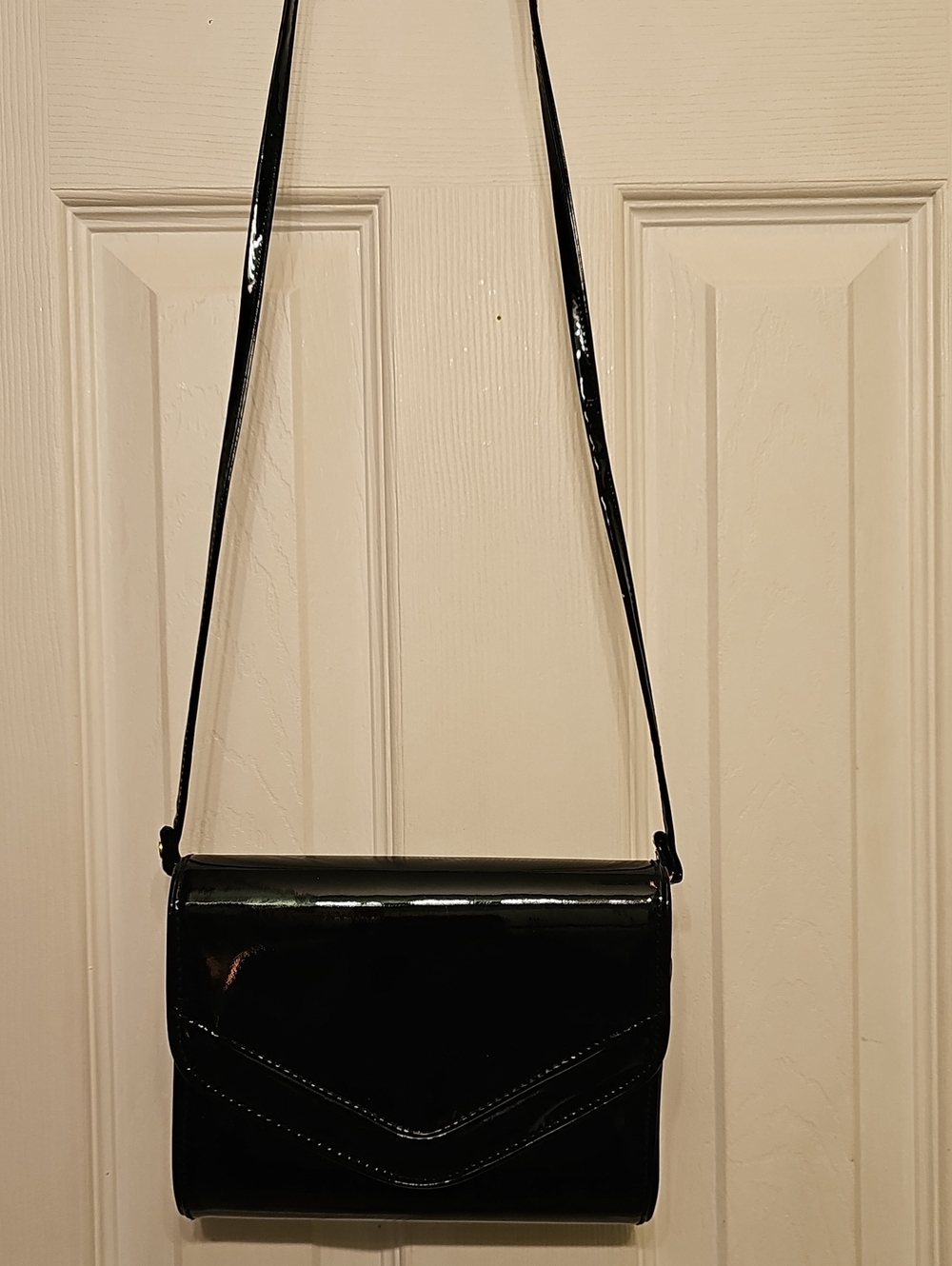Vintage Black Patent Envelope Crossbody Bag